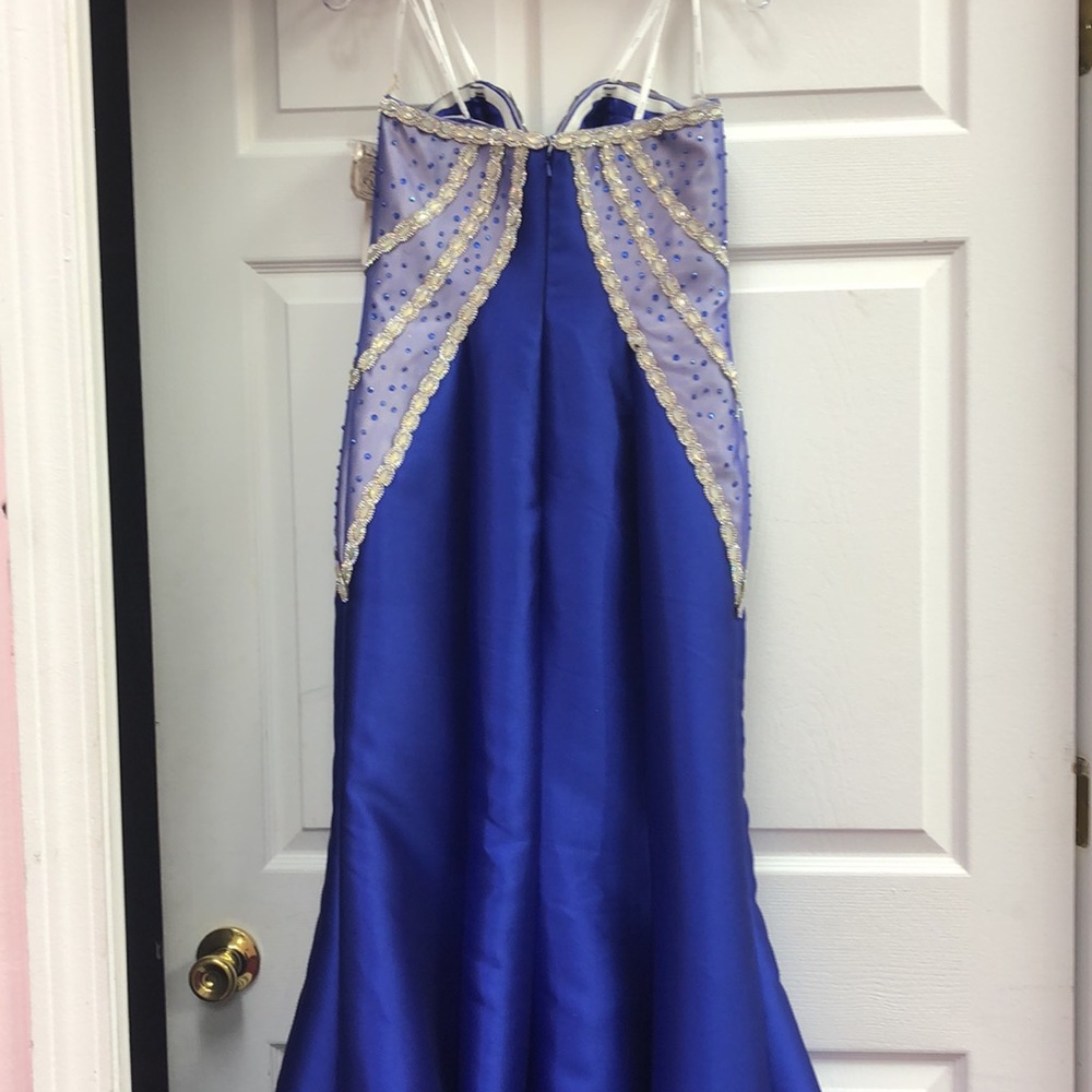 NET BLUE SATIN MERMAID DRESS - Picture 5 of 7